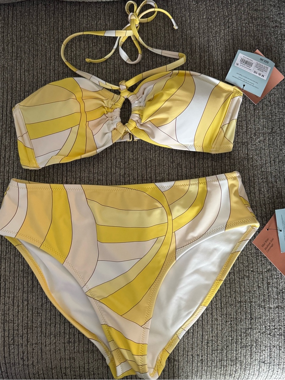 Shade & Shore Yellow & Cream Patterned Bandeau Bikini Set